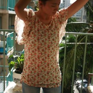 Women's Floral short sleeve tops / pink